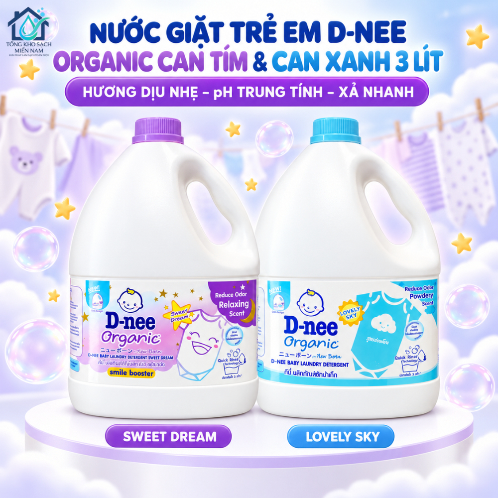 Nước Giặt Dnee Chính Hãng Thái Lan Can 3L Tím Organic - Thơm Dịu, An Toàn Cho Da Bé [Đại Thịnh]