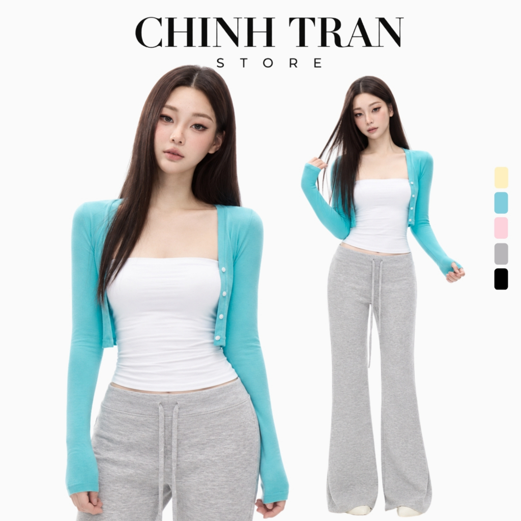 Áo Khoác Cardigan Basic Hàn Quốc Dáng Ngắn Ôm Body Thun Cotton Nhiều Màu Nữ Tính - Chinh Trần Store