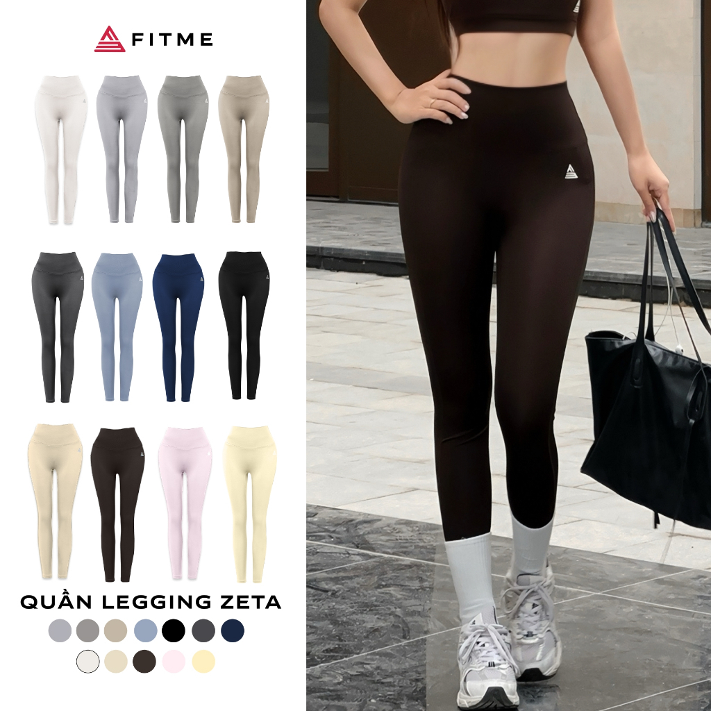 Quần tập gym yoga legging nữ cạp cao Fitme Zeta vải 2 lớp nâng v3 tôn dáng cao cấp QDZT