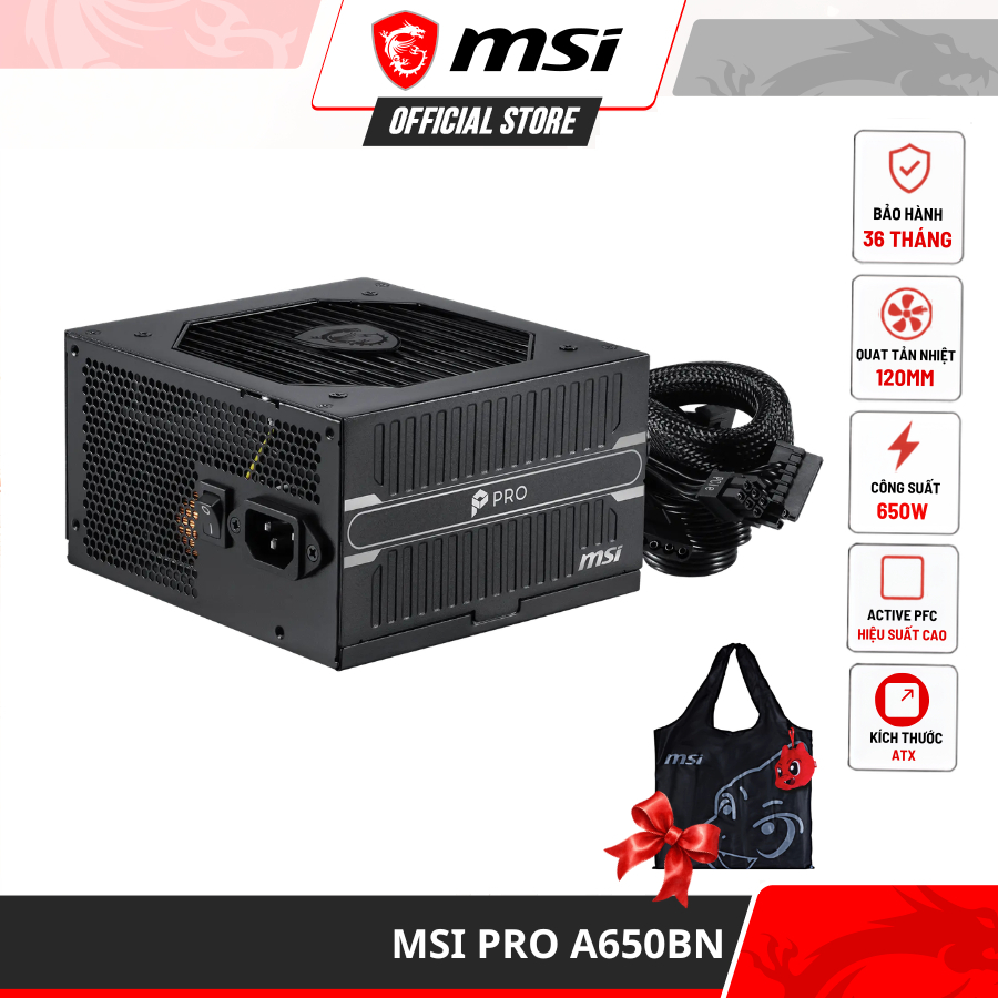 Nguồn Máy Tính MSI PRO A650BN 650W 80 Plusbronze Đen ATX