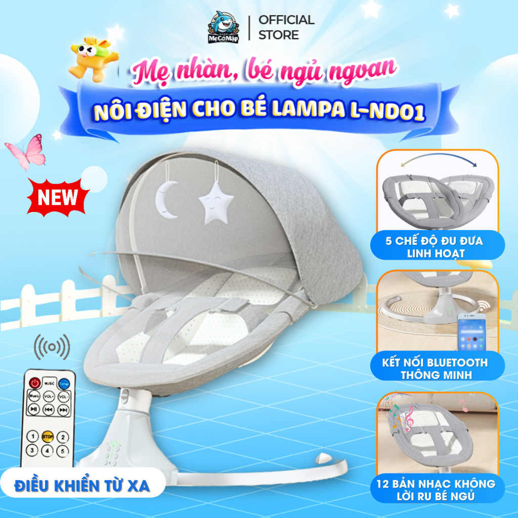 Nôi Điện Cho Bé LAMPA, Nôi Điện Đưa Tự Động Có Điều Khiển Từ Xa, Tựa Lưng…