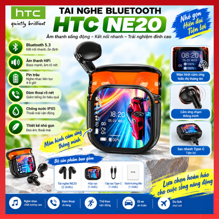 Tai nghe thông minh HTC NE20 AI Dịch thời gian thực Bluetooth 6.0 Kết nối trực tiếp Màn hình LED thô