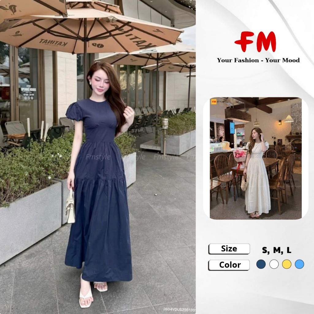 Váy Đầm Maxi Nữ FMSTYLE Cổ Tròn Tay Phồng Chiết Eo Dáng Xòe Tiểu Thư 26040507