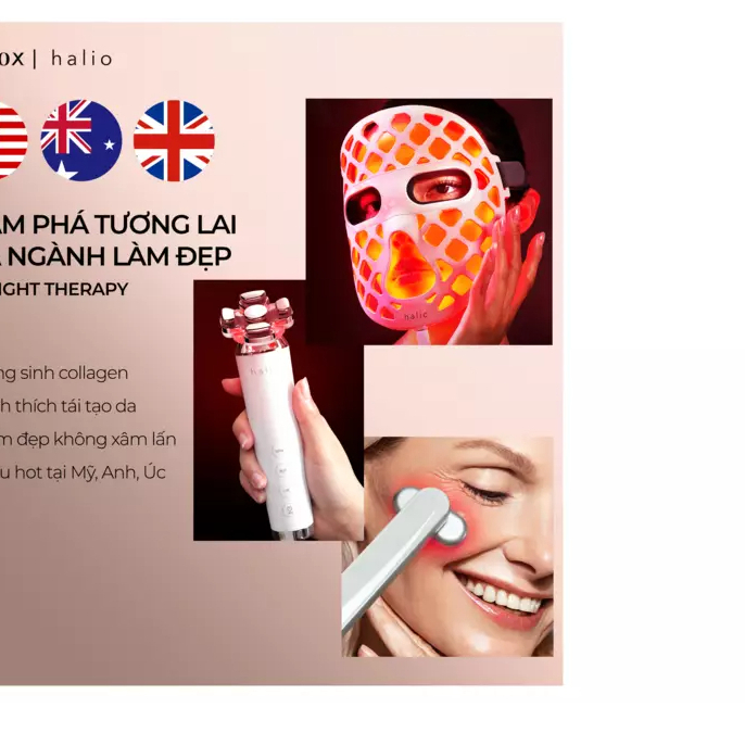 Máy Nâng Cơ, Giảm Mỡ Mặt & Trẻ Hoá Da Kết Hợp Ánh Sáng Sinh Học Halio RevitaWave Skin Rejuvenator