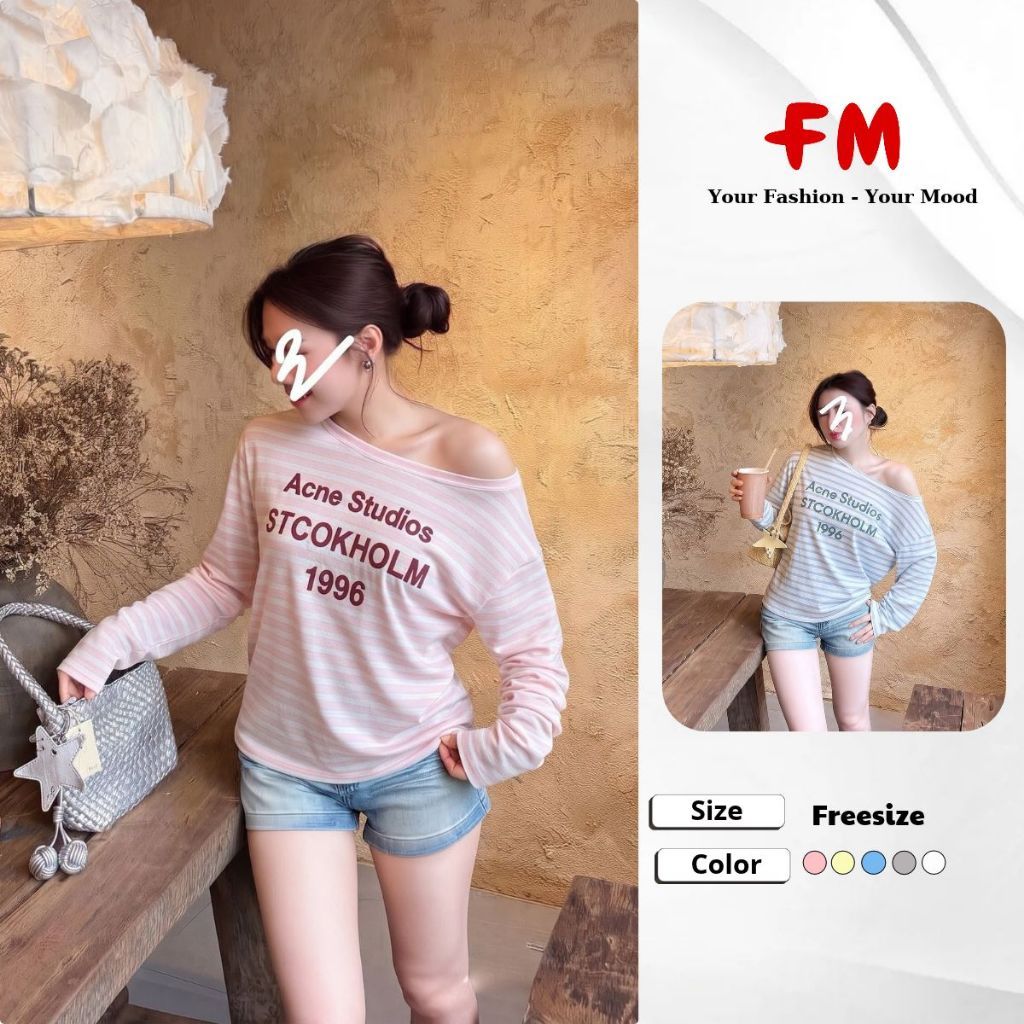 Áo Thun Giẩy Nữ FMSTYLE Oversize trễ vai Tay Dài Acne studios nhiều màu siêu xinh 26080719