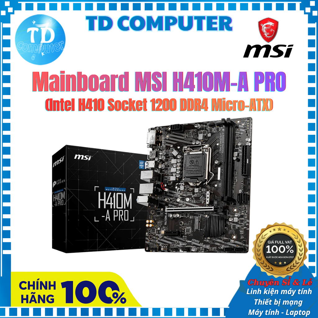 Mainboard MSI H410M-A PRO (Intel H410 Socket 1200 DDR4 Micro-ATX) - Hàng chính hãng