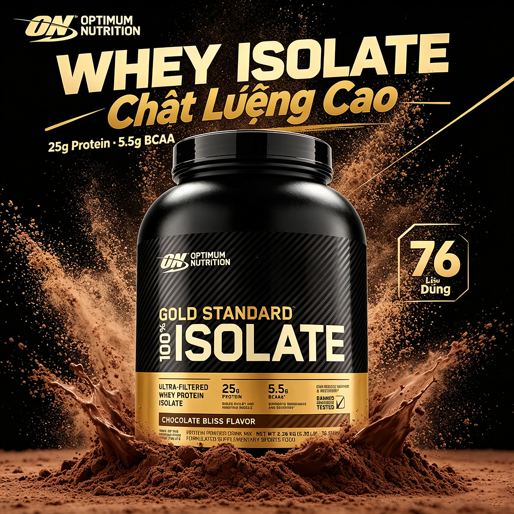 ON Gold Standard 100% Isolate 5.2LB Vị Chocolate Whey Protein Isolate Bột Tăng Cơ Ít Lactose Dân Gym