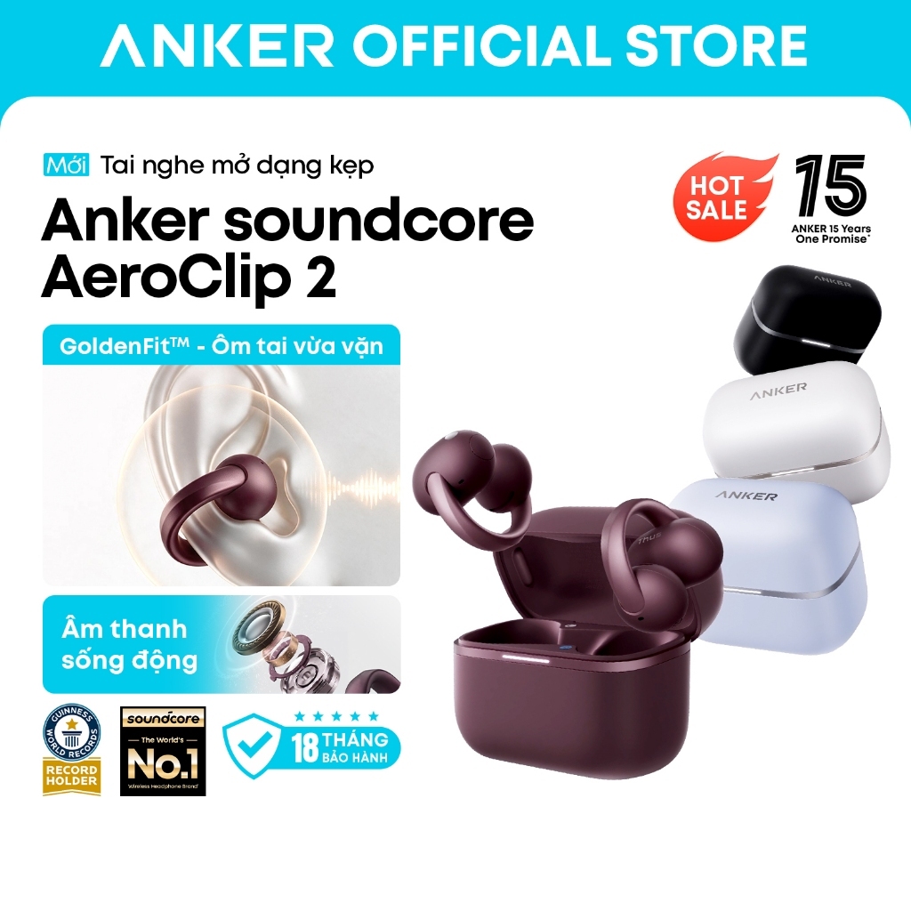 [New] Tai nghe dạng kẹp Anker soundcore AeroClip 2, gọi rõ giảm ồn, âm thanh Hi-Res LDAC, pin 32H, chống nước IP57