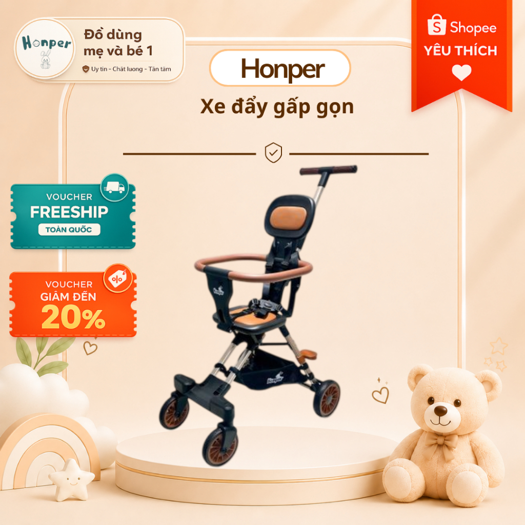 Xe Đẩy Cho Bé Honper ELITE HP – Gấp Gọn Siêu Nhanh, Đẩy Êm, Tiện Mang Đi Mọi Nơi