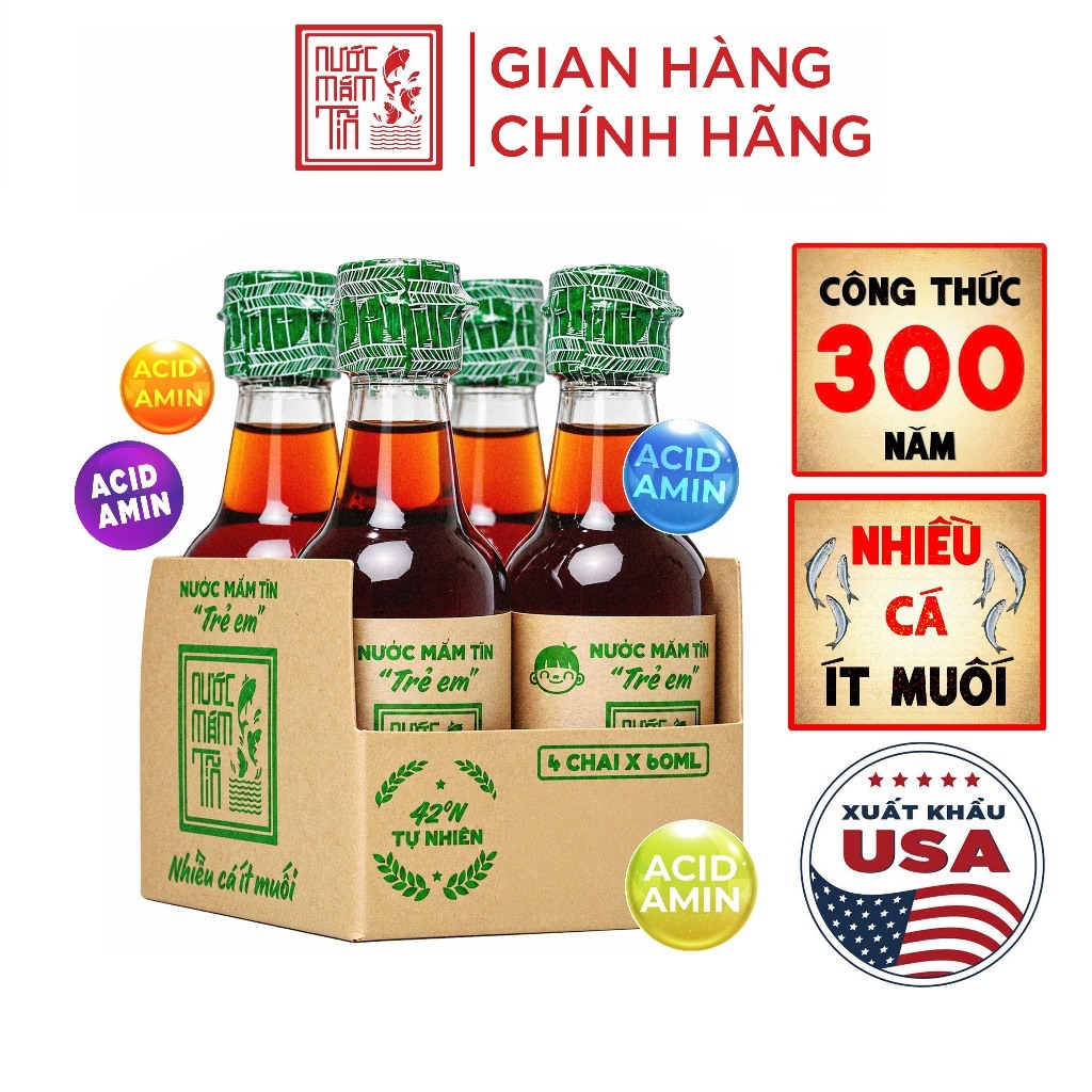 [Lốc 4 Chai 42N 60ML] Nước Mắm Tĩn Cá Cơm Than Cho Bé Ăn Dặm Độ Đạm 42N 60ml/chai thuỷ tinh