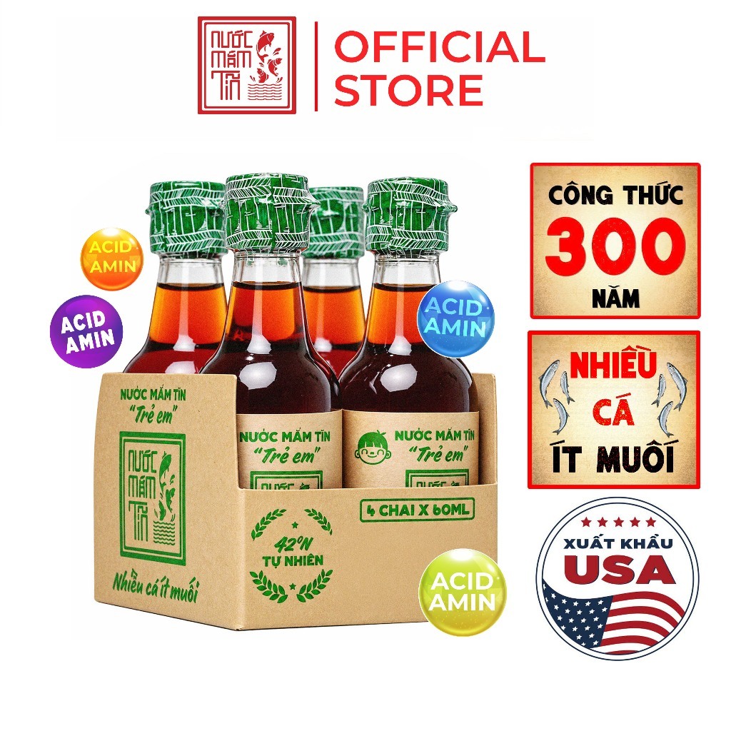 [LỐC 4 CHAI 42N 60ML] Nước mắm tĩn trẻ em cho bé ăn dặm độ đạm 42N 60ML nhiều cá ít muối