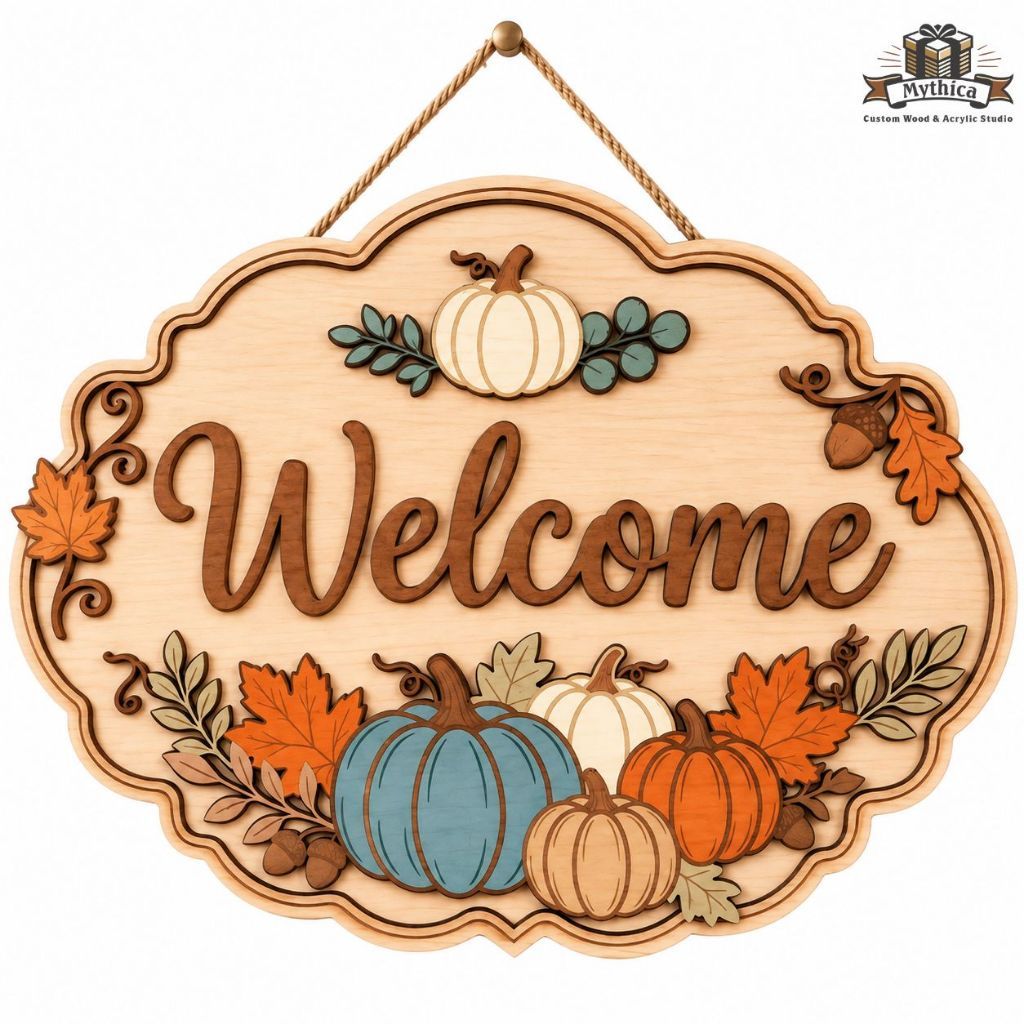 Bảng Gỗ Welcome Bí Ngô Mùa Thu 22cm 30cm Có Dây Treo — ảnh listing minh họa