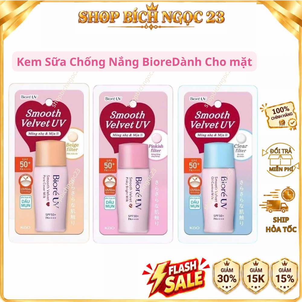 Kem Sữa Chống Nắng Biore Bright Milk SPF 50+ 30ml Hồng(Dành Cho mặt)