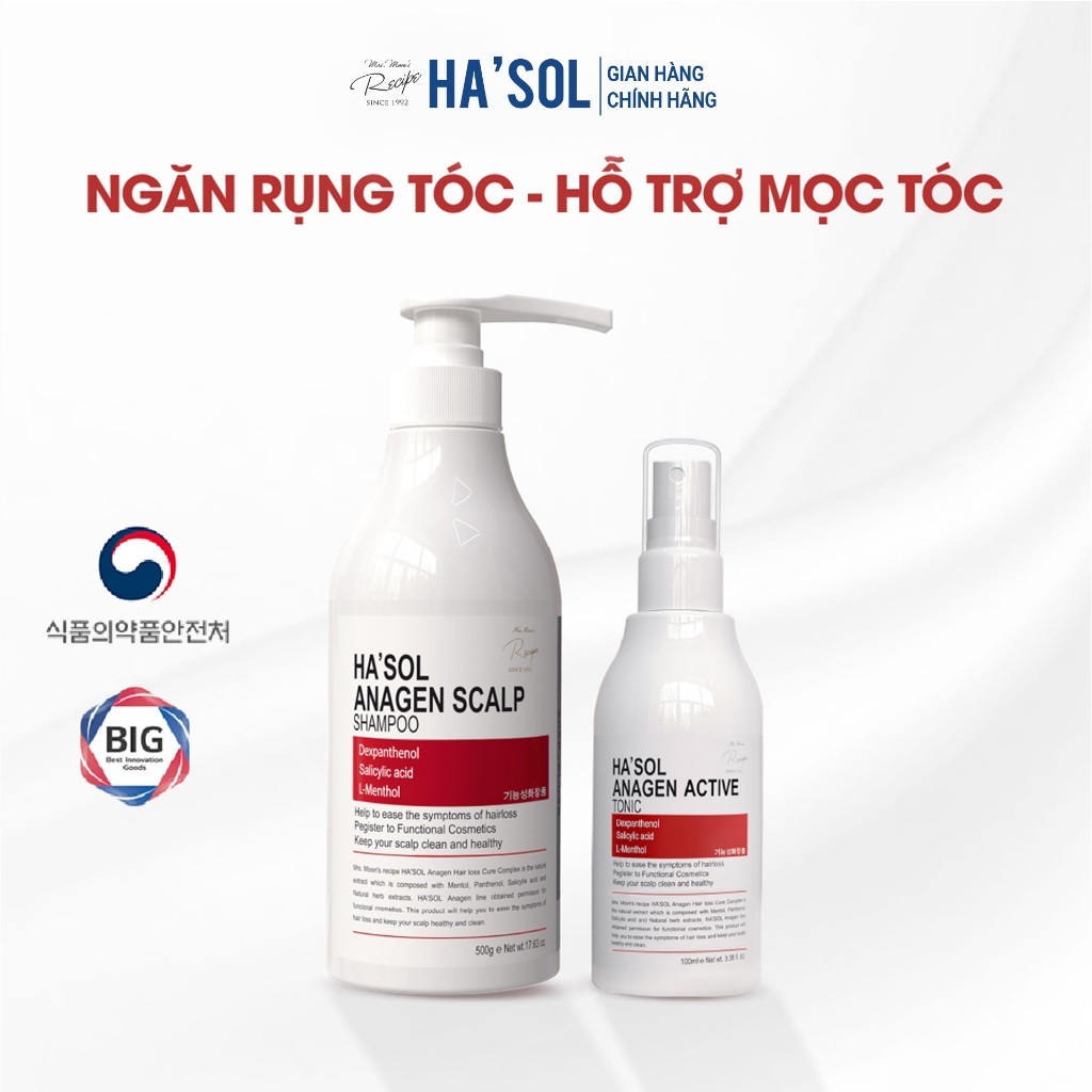 [SVIP] Combo Dầu Gội HASOL Hỗ Trợ Giảm Rụng và Mọc Tóc Ha'sol Anagen Scalp Shampoo 500g + Xịt Tonic 