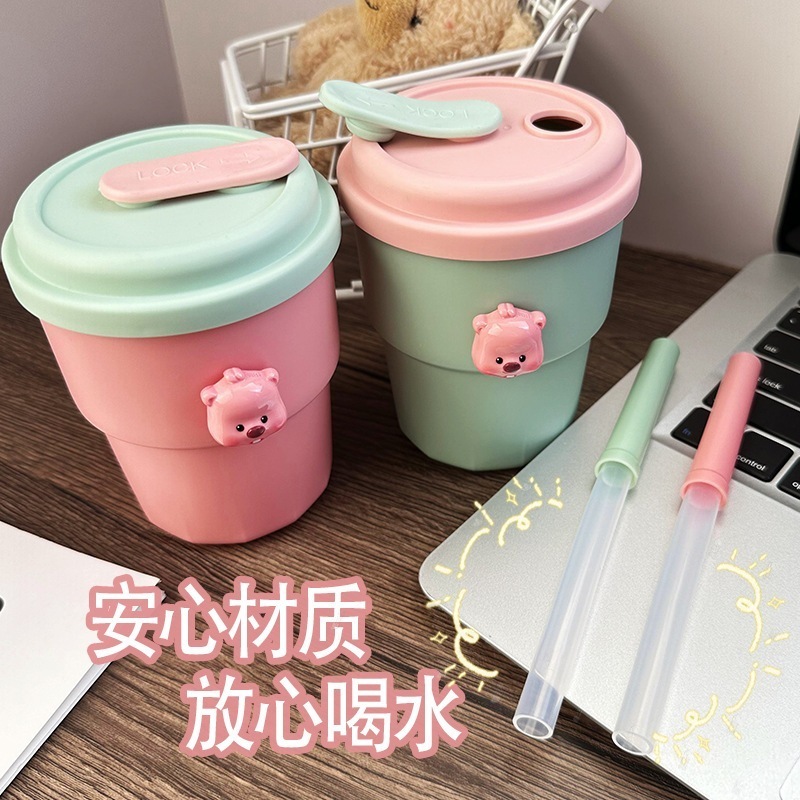 Thanh lý combo 10 bình nước hình Loppy bình nhựa đựng nước cho học sinh có ống hút silicon ngộ nghĩnh đáng yêu