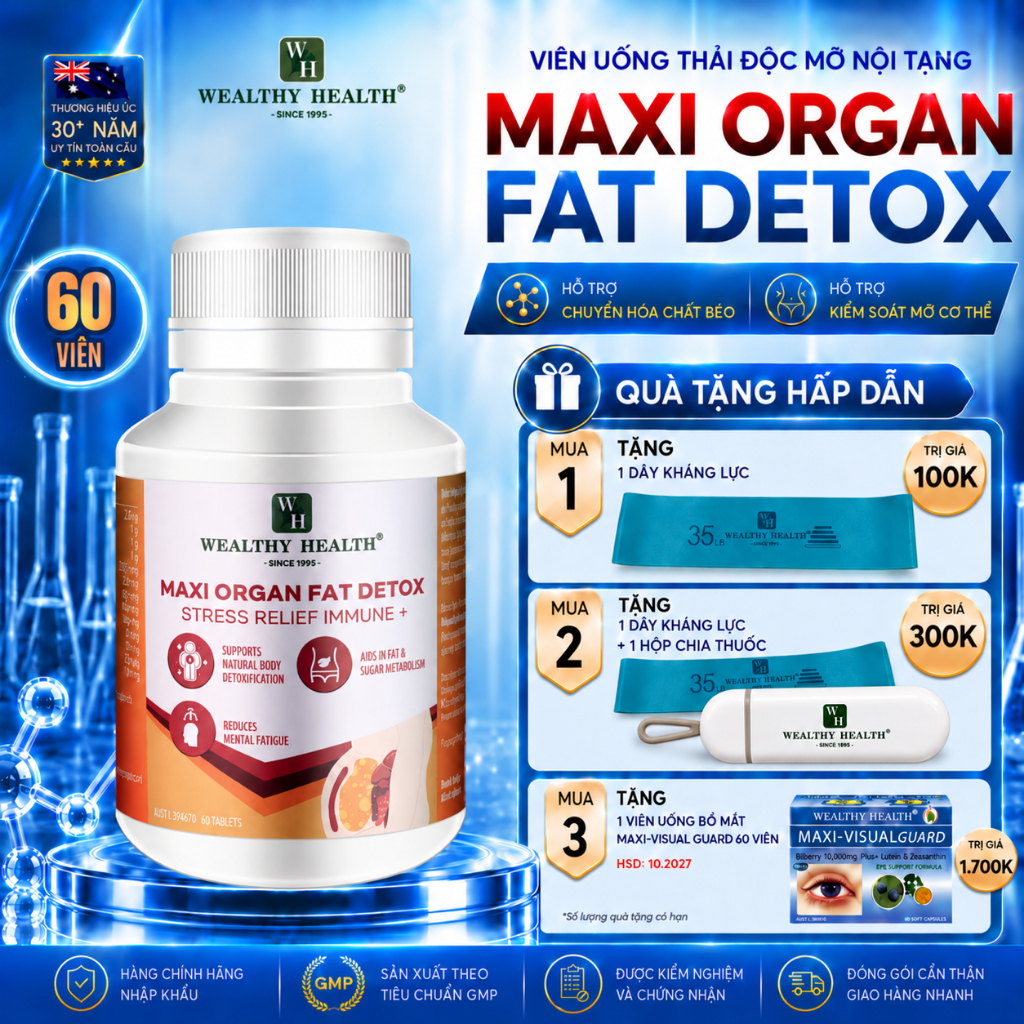 Viên Uống Thải Độc Mỡ Nội Tạng Wealthy Health Maxi Organ Fat Detox 60 viên detox cơ thể