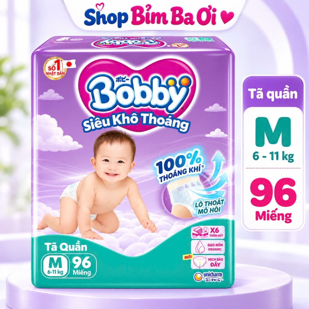 Tã/Bỉm quần Bobby Ultra M96/L88?XL74/XXL68 cho bé từ 6-23kg..........................