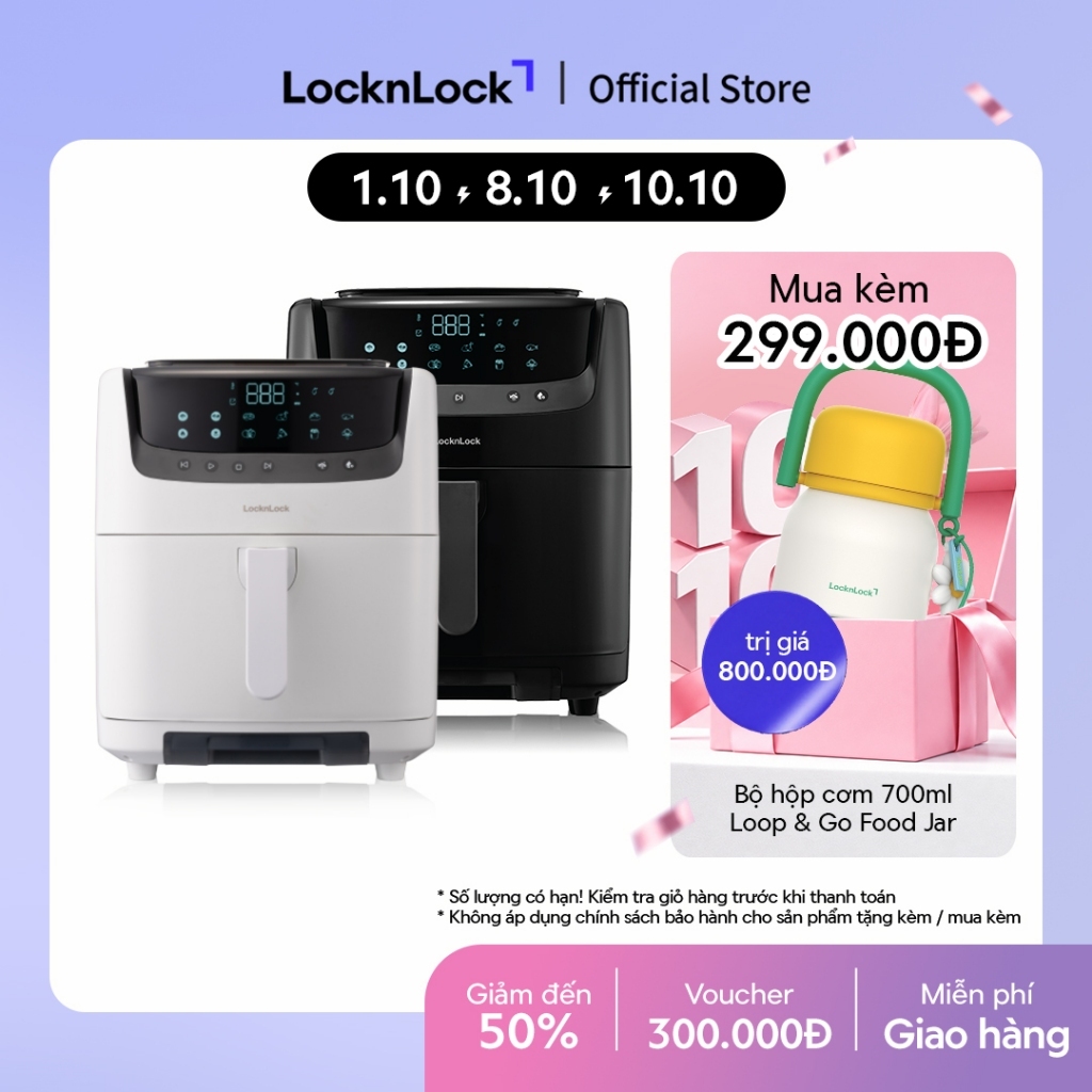 Nồi chiên không dầu & hấp Lock&Lock Steam Air Fryer 7L - màu đen và màu trắng EJF881