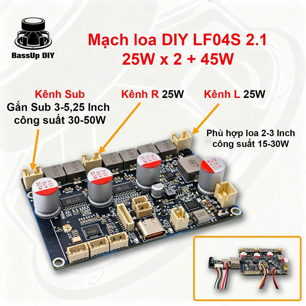 Mạch DIY LF04S 2.1 DSP công suất 25W x 2 + 45W cho công suất mạnh mẽ DSP trên điện thoại