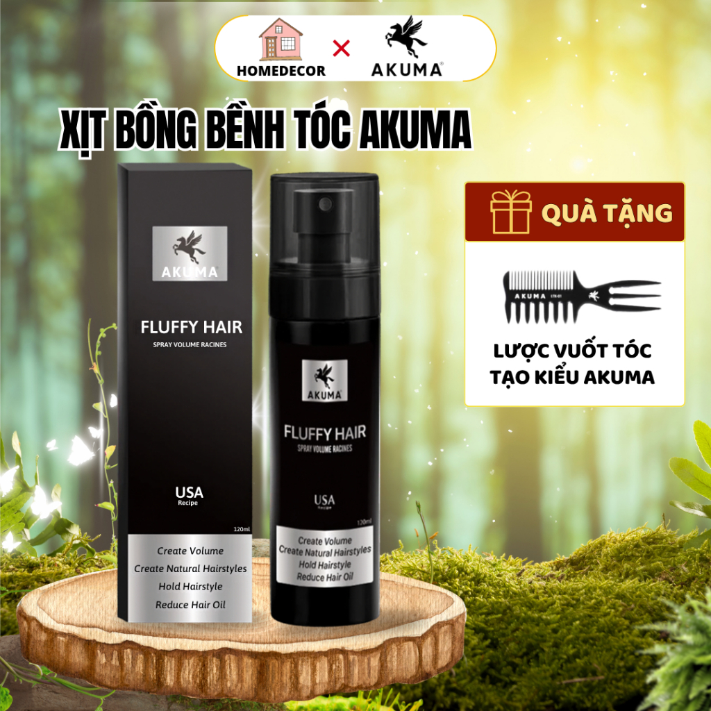 Xịt bồng bềnh tóc AKUMA FLUFFY HAIR 120ml - Xịt làm phồng tóc, kiềm dầu, ngăn bết tóc