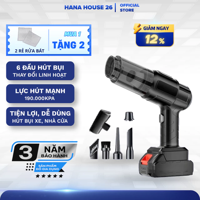 Máy Hút Bụi Cầm Tay 2 Trong 1, Kèm 6 Đầu Hút Đa Năng , Lực Hút Mạnh, Dọn Dẹp Nhà Cửa, Xe Hơi