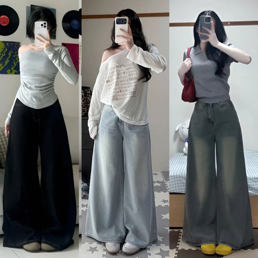 Quần Jean Nữ ống SIÊU RỘNG cạp cao MIAA Phong Cách Hàn Quốc TÔN DÁNG chất bò mềm denim đầy đủ size