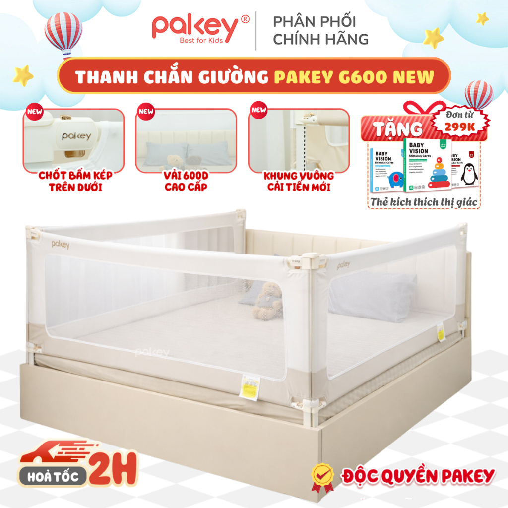 [NEW 2026] Thanh Chắn Giường Mẫu Mới Độc Quyền Pakey G600, Khóa Bấm Kép Trên Dưới Mạ Vàng, Vải 600D 