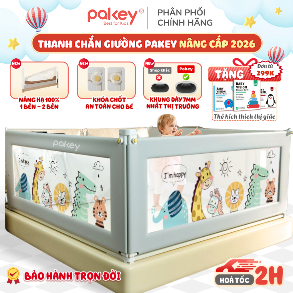 Thanh Chắn Giường PAKEY Chiều Cao Vượt Trội 105CM - Quây Giường Cho Bé Dễ Dàng Tháo Lắp - Bảo Hành Trọn Đời