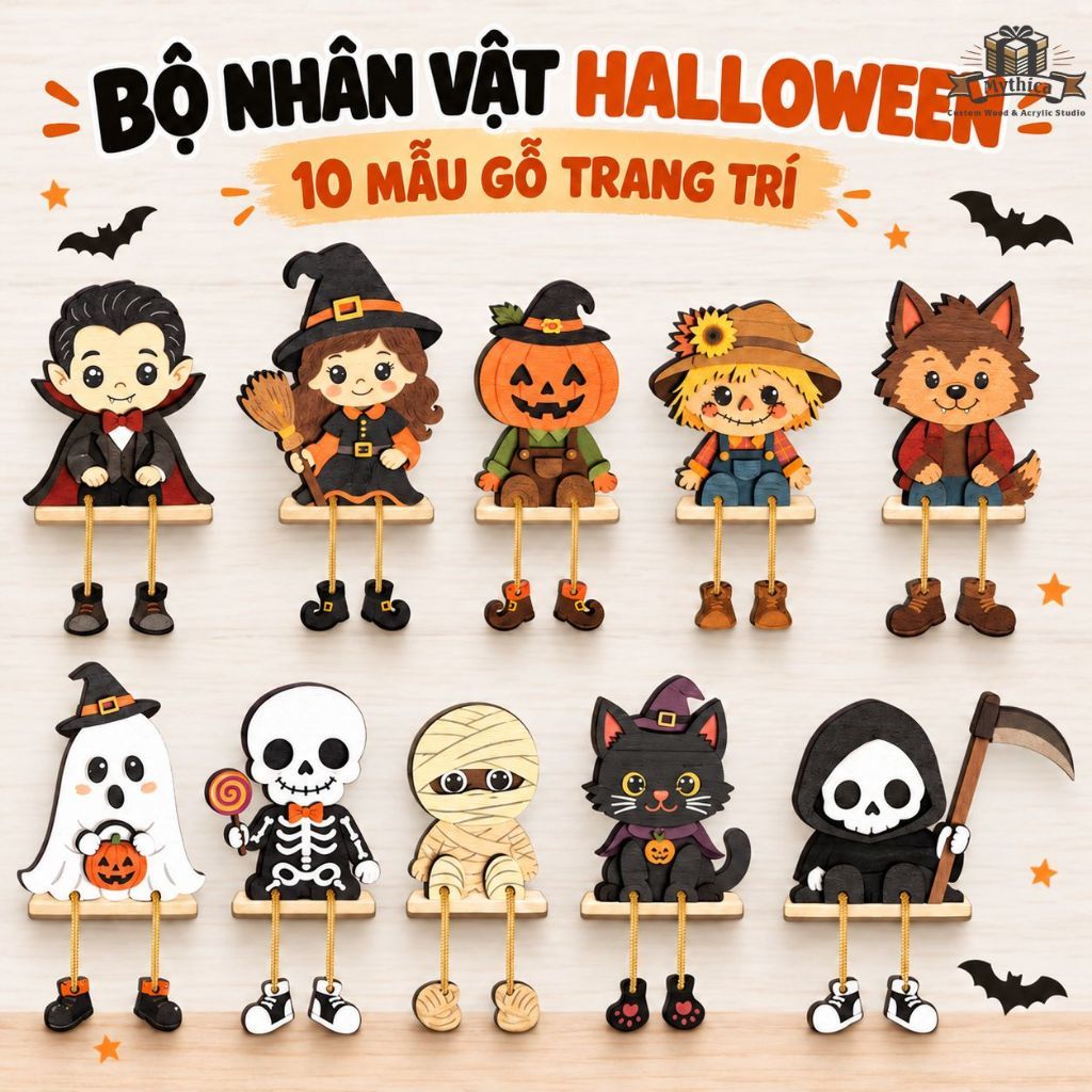 Nhân Vật Gỗ Halloween Chân Dây Đung Đưa — ảnh listing minh họa