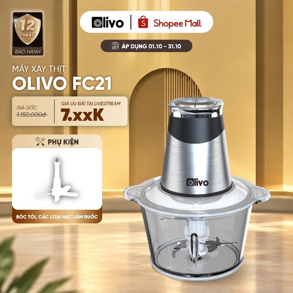 Máy Xay Thịt Đa Năng OLIVO FC21 2.1L - Cối Thủy Tinh Cao Cấp - Công Suất 500W…