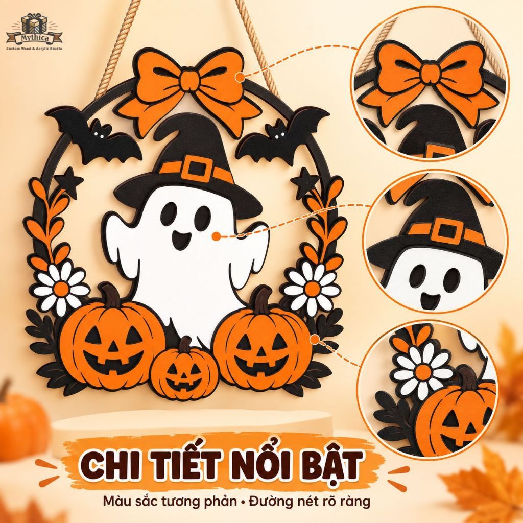 Bảng gỗ plywood Halloween có dây treo — ảnh listing minh họa