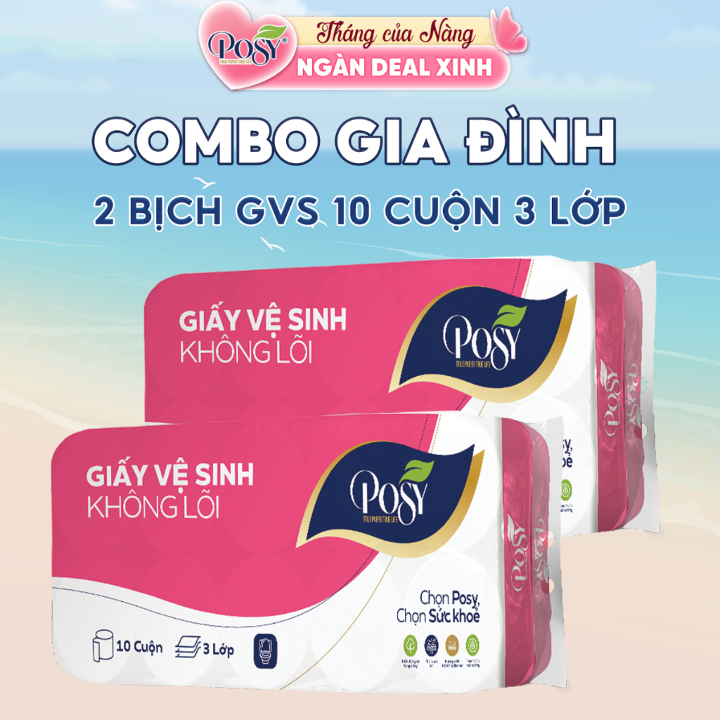- 2 bịch Giấy vệ sinh Posy 10 cuộn 3 lớp không lõi/có lõi mềm, DỄ TAN TRONG NƯỚC