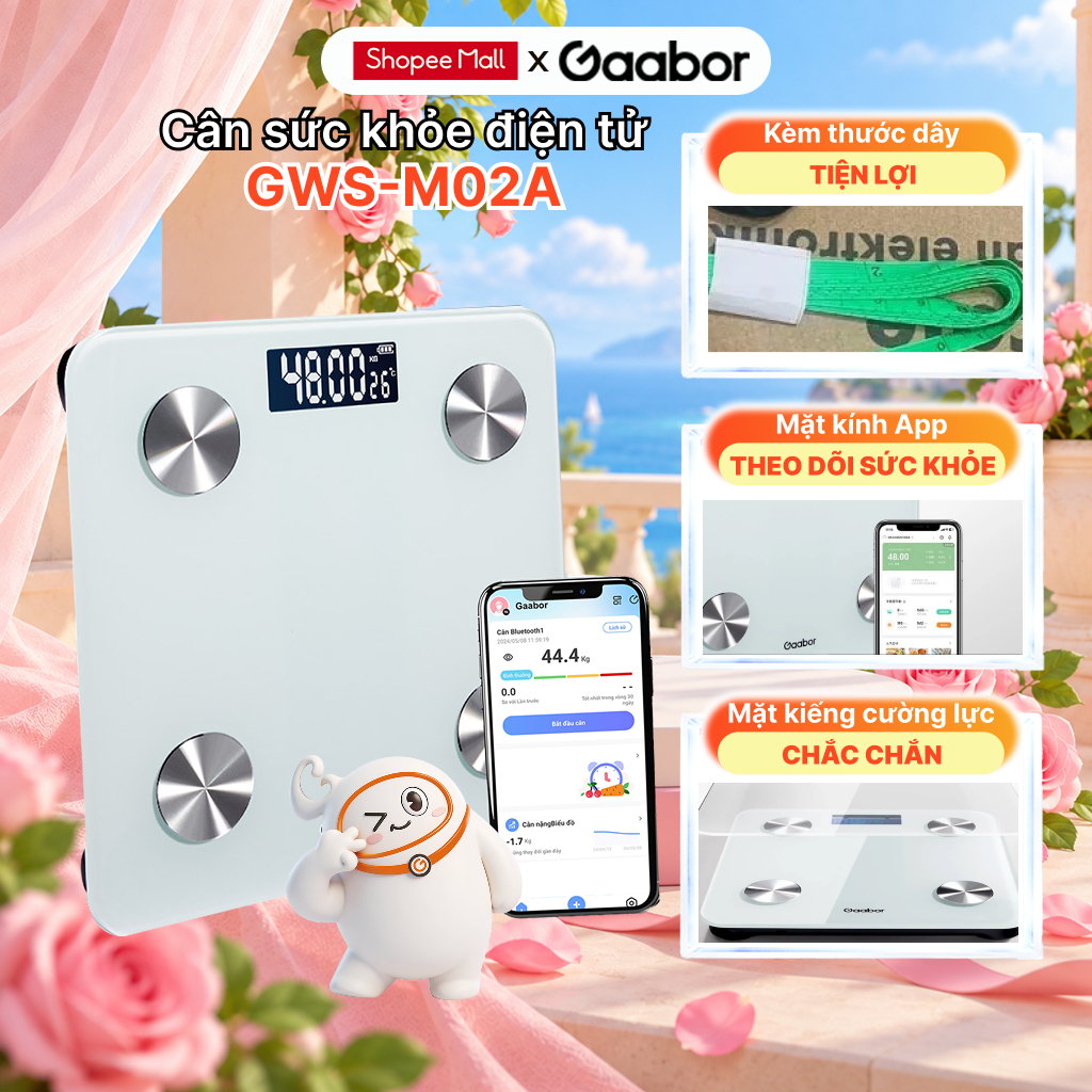 Cân điện tử sức khỏe thông minh Gaabor GWS-M02A - Kích thước 26x26cm, màu trắng
