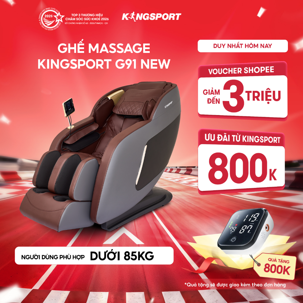 Ghế massage KINGSPORT G91 NEW cao cấp con lăn 3D, đo quét cơ thể, túi khí massage chân cao