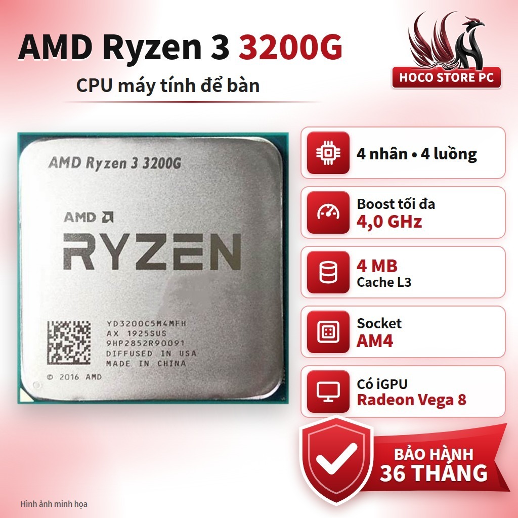 CPU AMD Ryzen 3 3200G MPK 4 nhân 4 luồng Vega 8 AM4