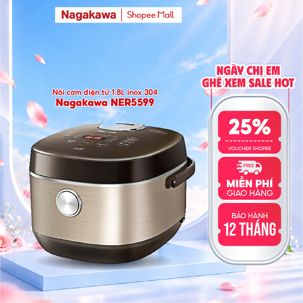 Nồi cơm điện tử 1.8L Nagakawa NER5599, Lòng nồi inox 304