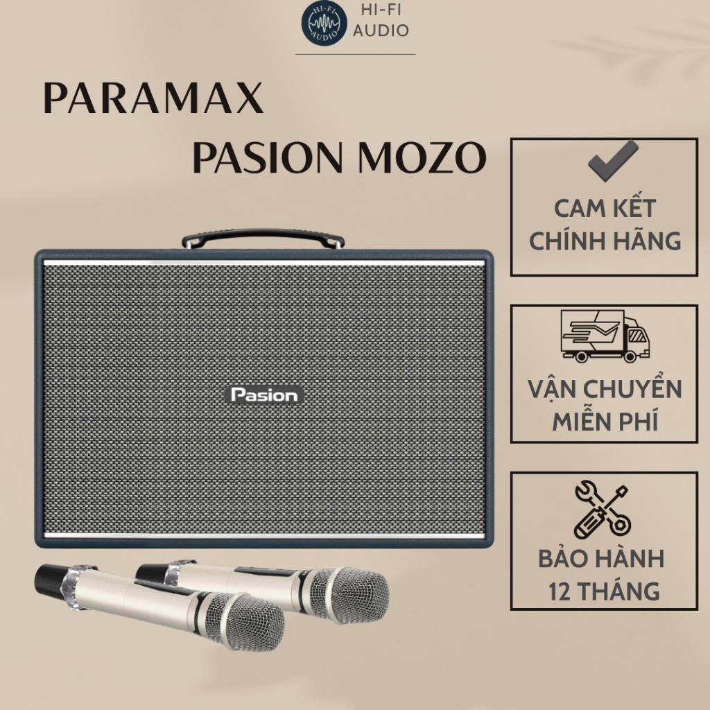 PARAMAX PASION MOZO Loa Karaoke Di Động - Công Suất 275W, 2 Bass 20.3cm, DSP 32Bit, Stereo,