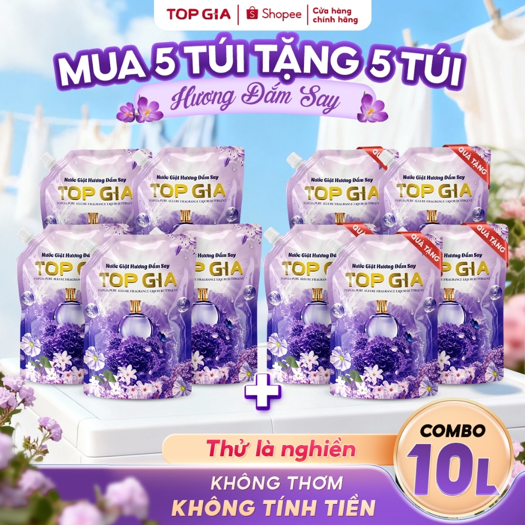 Nước Giặt Xả TOPGIA Hương Đắm Say Dịu Nhẹ An Toàn Làm Sạch Vết Bẩn Lưu Hương 72H