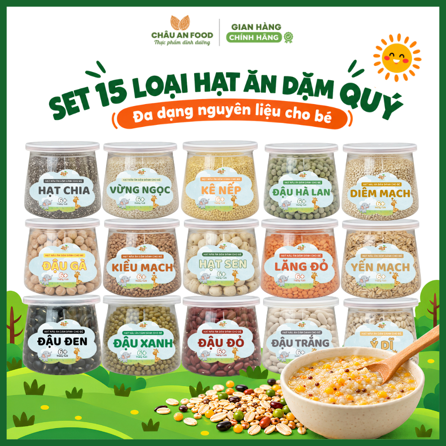 Combo 15 Hạt Ngũ Cốc Ăn Dặm Hữu Dinh Dưỡng Nấu Cháo Cho Bé, Set Hạt Ăn Dặm, Hạt Nấu Cháo Hũ 100g