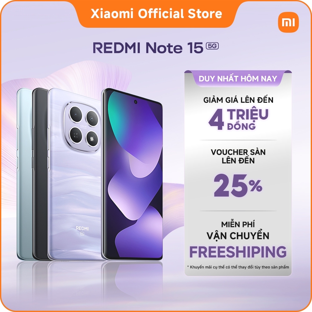 Điện thoại thông minh Xiaomi Redmi Note 15 5G (6+128GB|8+256GB)|Pin 5520mAh với thiết kế mỏng nhẹ