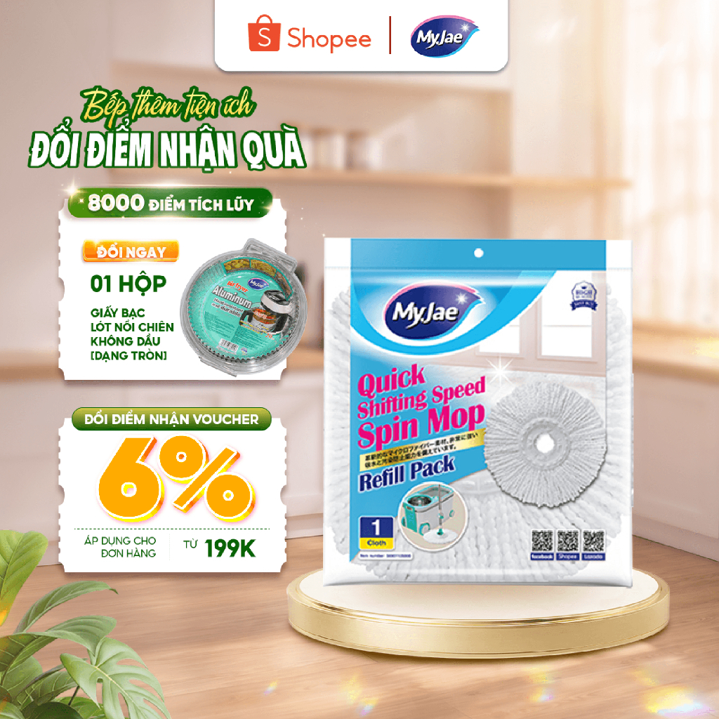 Bông Lau Thay Thế MyJae Dạng Tròn Dành Cho Cây Lau Nhà Xoay 360 Độ