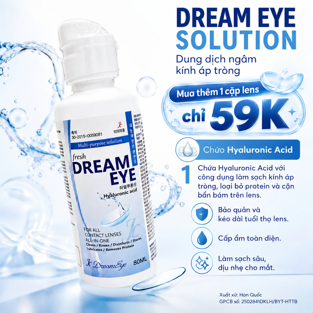 Nước Ngâm Lens Fresh Dream Eye Phù Hợp Với Nhiều Loại Kính Áp Tròng Mô Phỏng Cơ Chế Giữ Ẩm Tự Nhiên Của Nước Mắt