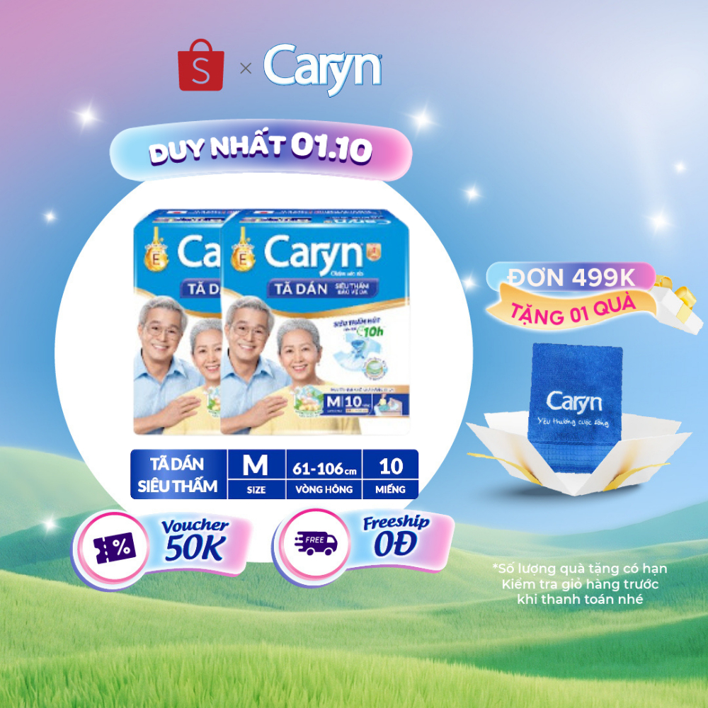 Bộ 2 Tã/Bỉm dán người lớn siêu thấm Caryn dành cho người hạn chế khả năng đi lại Size M (10/20/40pcs
