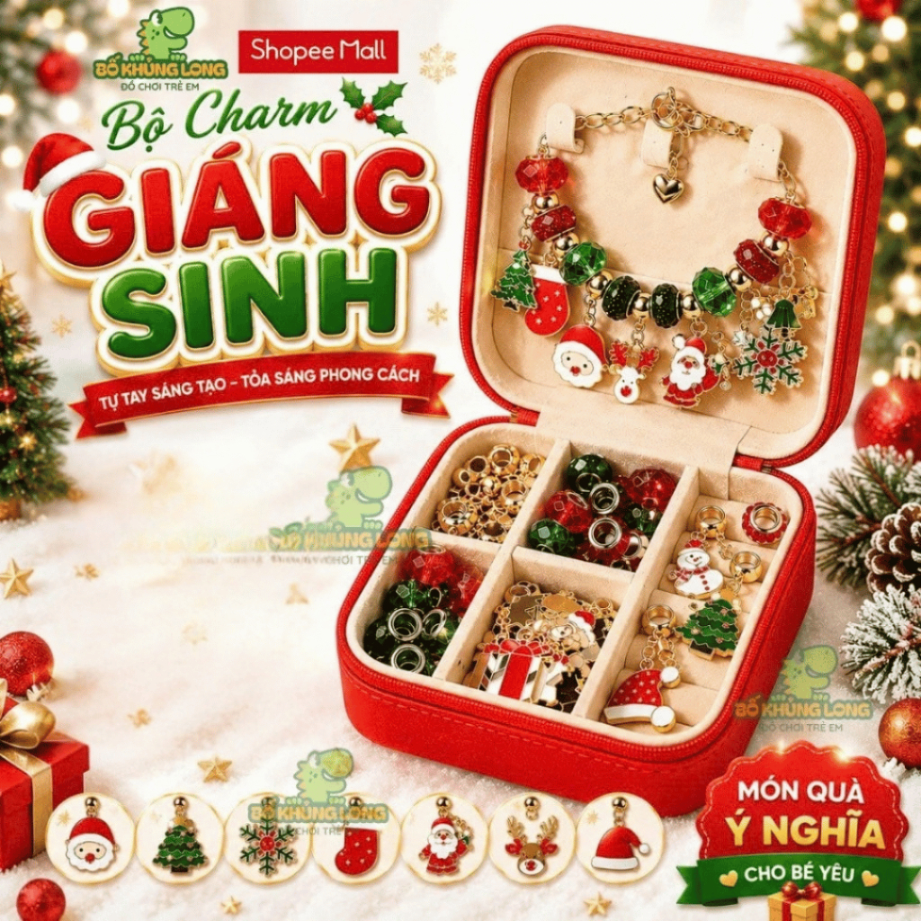Đồ Chơi Hộp Charm Làm Vòng Tay Cho Bé BỐ KHỦNG LONG Hộp Trang Sức Charm Padora Handmade 66 Món Qùa C