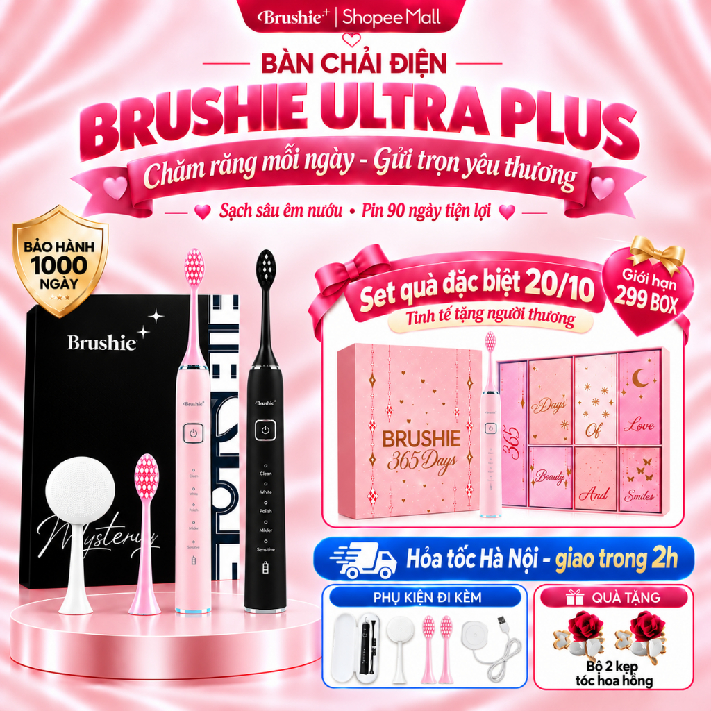 [GIÁ 540K TẠI LIVE SHOP] Bàn Chải Điện Brushie Ultra Lông Mềm 2in1 Rửa Mặt, Quà Tặng Cho Nữ 20/10 quà tặng người yêu LIS