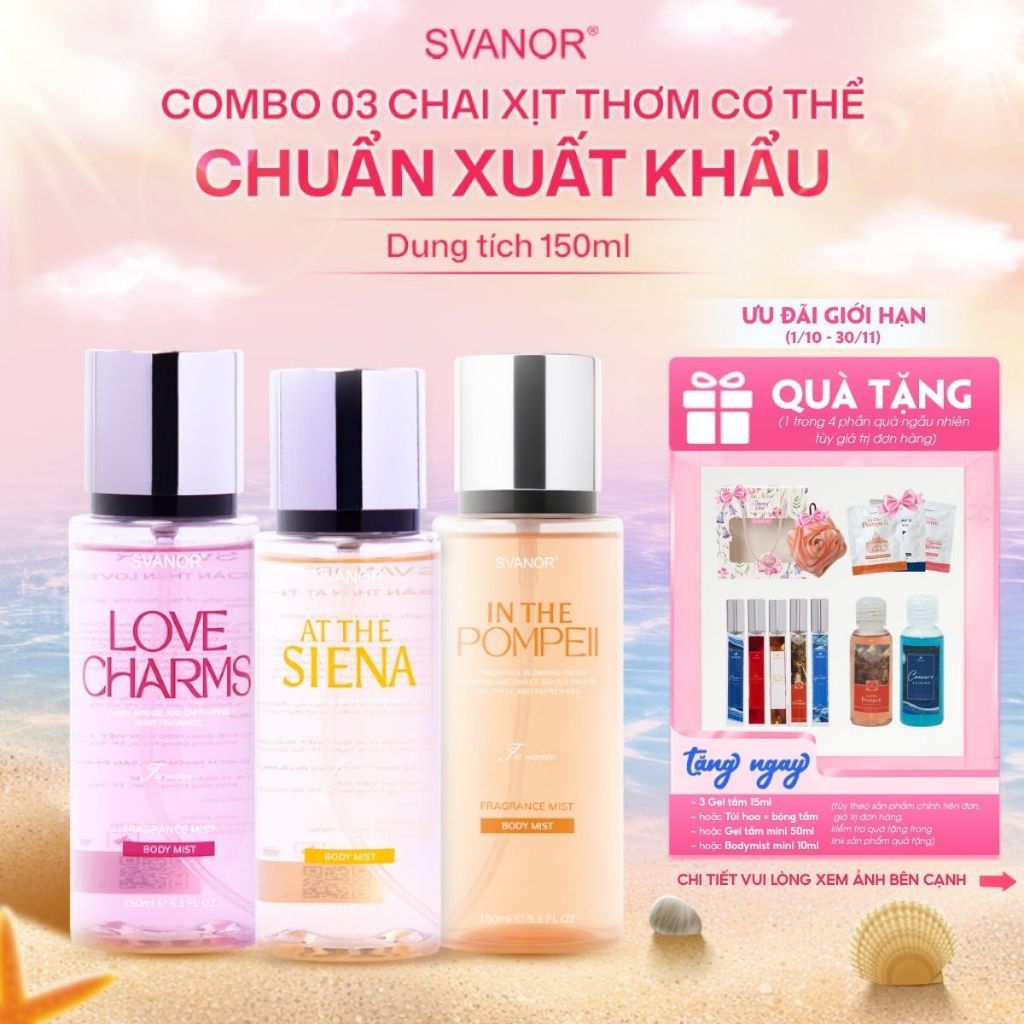 Body mist nữ xịt thơm cơ thể dưỡng da 150ml Svanor khử mùi  hương nước hoa thơm lâu chuẩn xuất khẩu