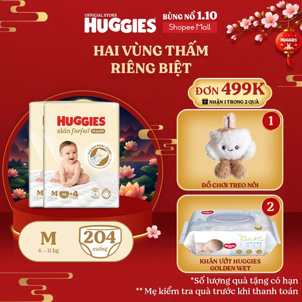 [KOL LIVE] Combo 2 Tã quần Huggies Skin Perfect Mega Jumbo M98+4/ L88+4/XL72+4/XXL64+4 với 2 vùng th