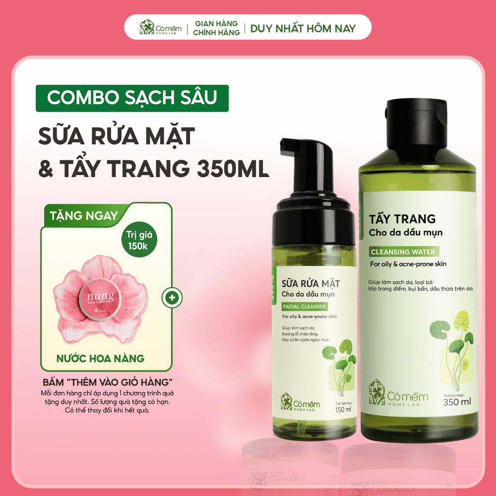 Bộ Chăm Sóc Da 2 Bước Nước Tẩy Trang Và Bọt Rửa Mặt Mọi Loại Da Cỏ Mềm