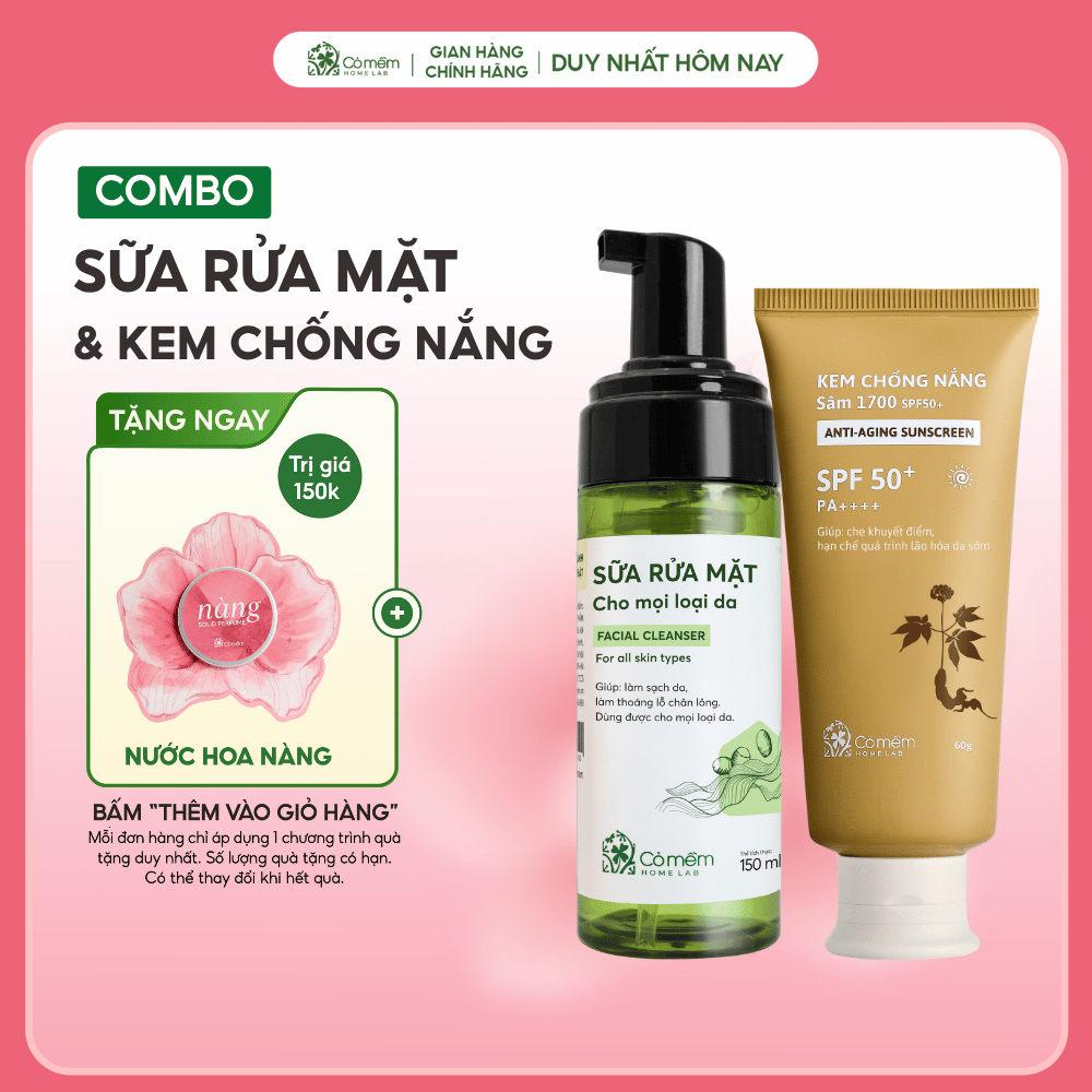 Bộ Chăm Sóc Da Gồm Kem Chống Nắng Và Sữa Rửa Mặt Tạo Bọt Cỏ Mềm
