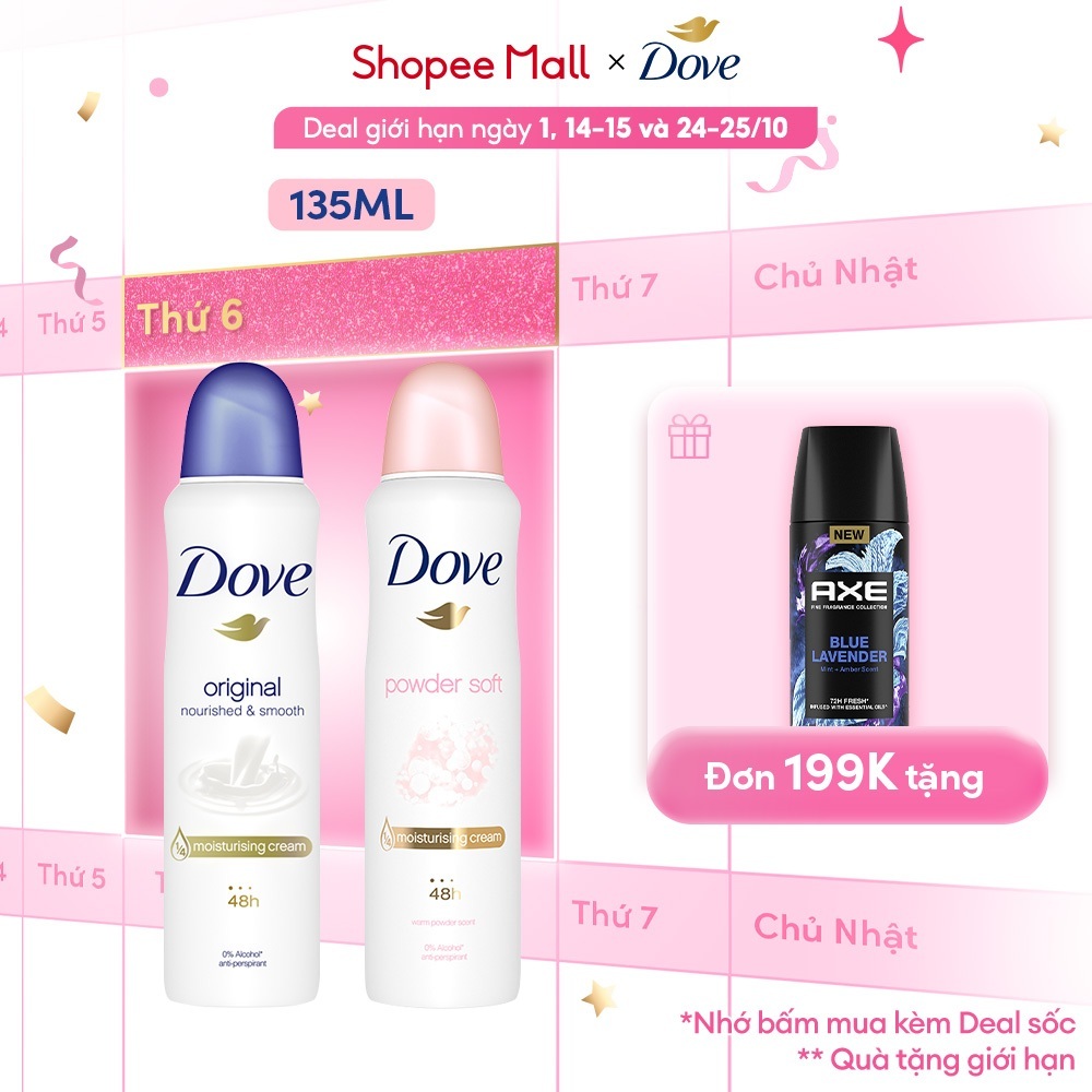 Xịt Khử Mùi Dove Dưỡng Da Sáng Mịn dành cho nữ 135ml